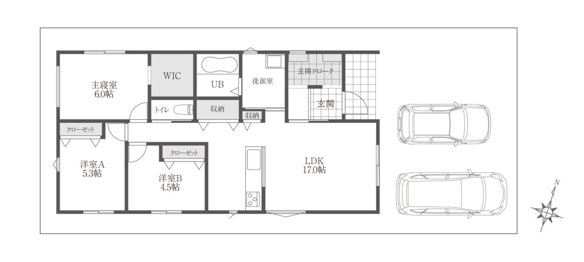 B区画の平屋参考プラン（延床23坪）