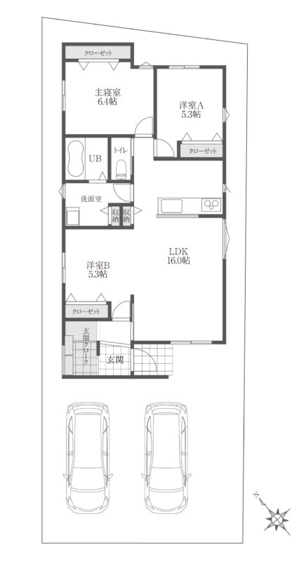 A-5区画の平屋参考プラン（延床22坪）