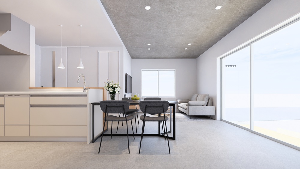 1.5倍のワイドサッシで庭とつながるLDK