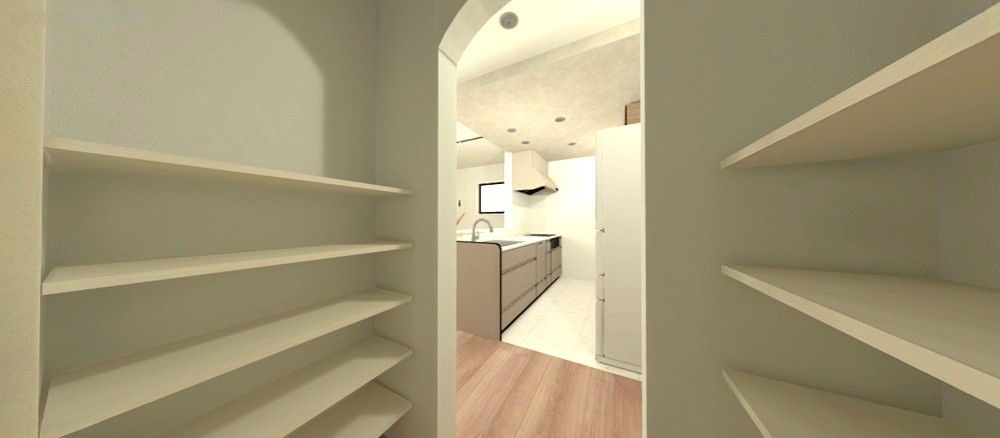 お買い物帰りの収納に配慮したWIC→パントリー→LDKの動線