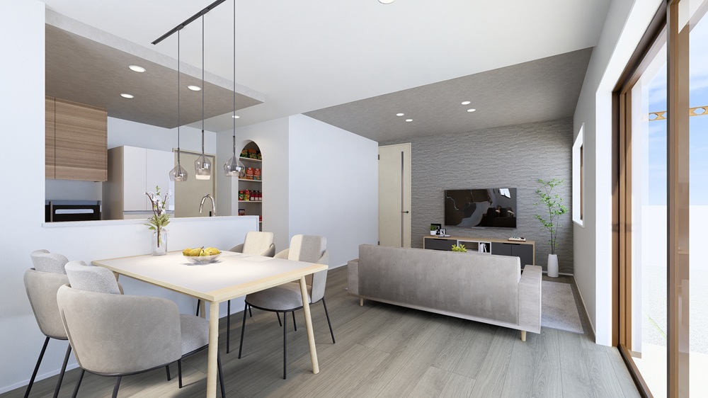 開放感を感じるワイドサッシで 庭とつながるLDK 空間